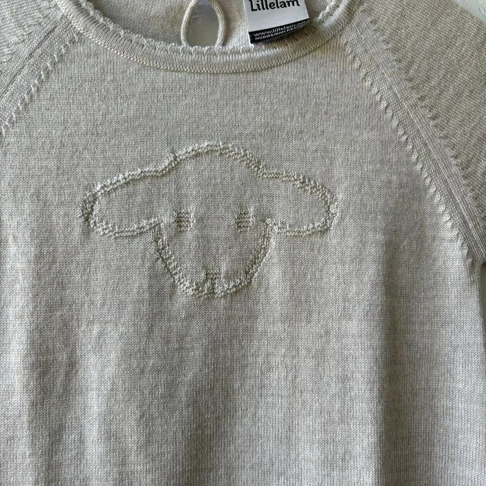 Lillelam Girls 100% Merino Wool Beige A-Line Knit Dress Sheep Knee Sz 104/ 4T